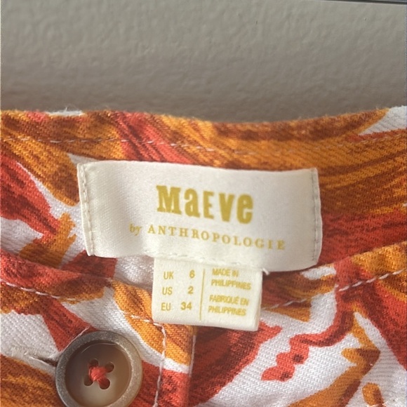 Anthropologie Maeve Banana Grove Denim Midi Skirt Sz 2 Orange & White Tropical - Picture 7 of 9